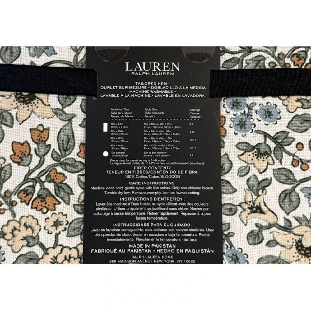 LAUREN RALPH LAUREN TABLECLOTH CREAM YELLOW RUST GREEN 100% COTTON 60 x 120 NIP